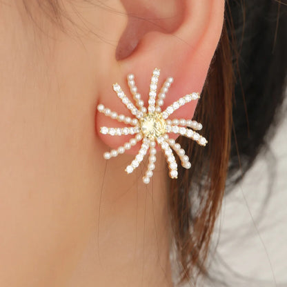 1 Pair IG Style Basic Classic Style Tassel Fireworks Plating Inlay Copper Zircon 14K Gold Plated Ear Studs