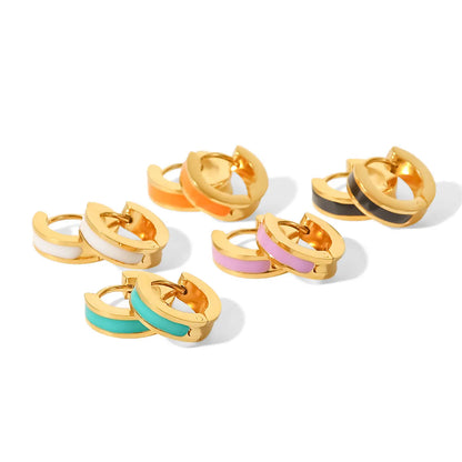 1 Pair IG Style Basic French Style Colorful Enamel Plating Inlay 304 Stainless Steel 14K Gold Plated Earrings