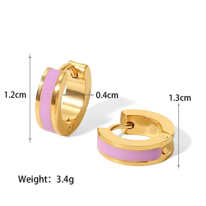 1 Pair IG Style Basic French Style Colorful Enamel Plating Inlay 304 Stainless Steel 14K Gold Plated Earrings