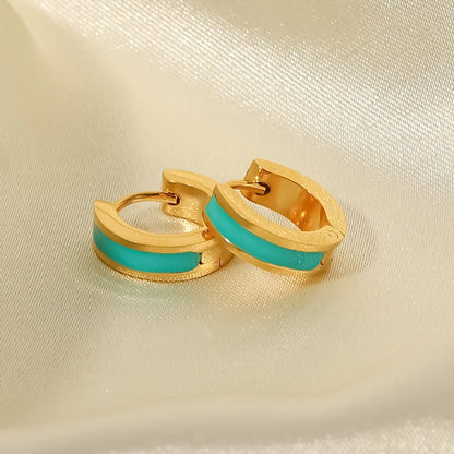 1 Pair IG Style Basic French Style Colorful Enamel Plating Inlay 304 Stainless Steel 14K Gold Plated Earrings