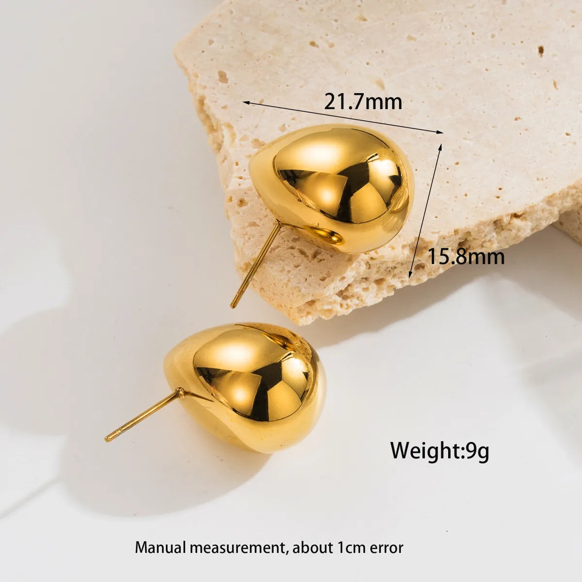 1 Pair IG Style Basic Stereo Golden Bean 304 Stainless Steel 18K Gold Plated Ear Studs