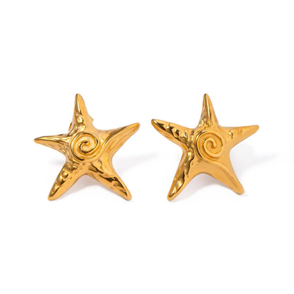 1 Pair IG Style Beach Pentagram Stainless Steel Titanium Steel 18K Gold Plated Ear Studs