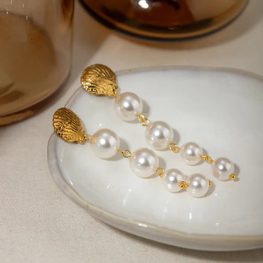 1 Pair IG Style Beach Shell Pearl 304 Stainless Steel 18K Gold Plated Drop Earrings