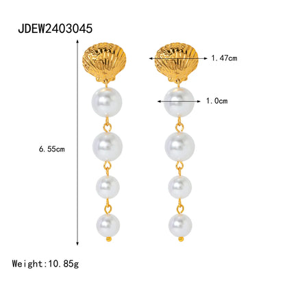 1 Pair IG Style Beach Shell Pearl 304 Stainless Steel 18K Gold Plated Drop Earrings