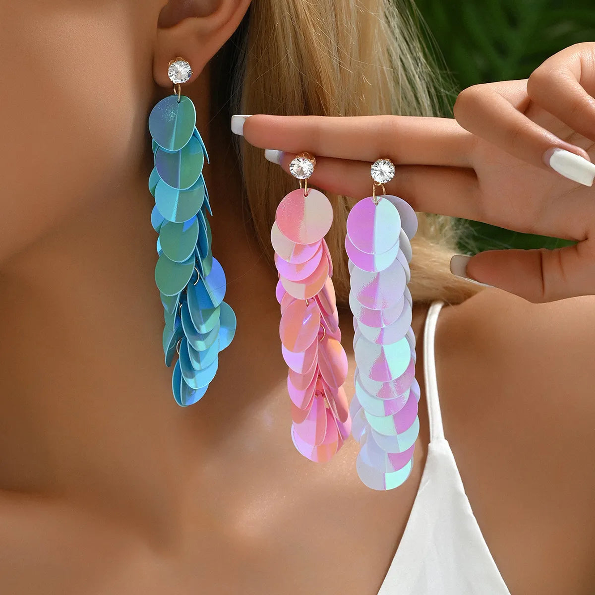 1 Pair IG Style Bohemian Round Sequin Copper Drop Earrings