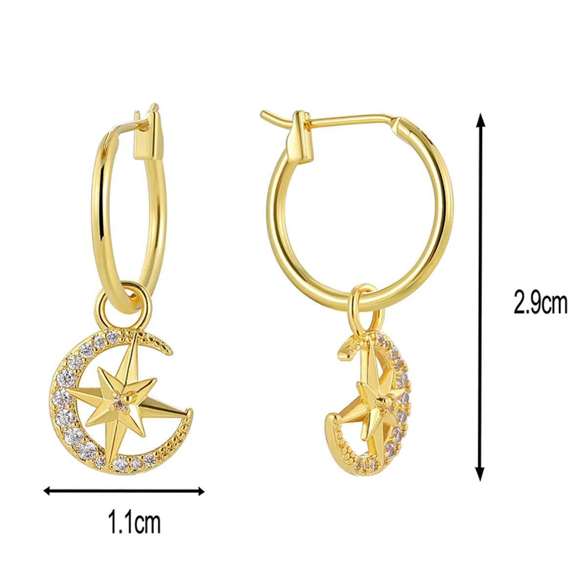 1 Pair Ig Style British Style Star Moon Key Plating Inlay Copper Pearl Beads Zircon 18k Gold Plated Drop Earrings