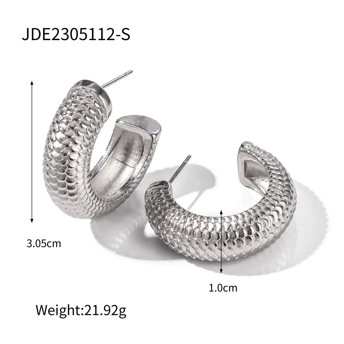 1 Pair IG Style C Shape Fish Scales Plating 304 Stainless Steel Ear Studs