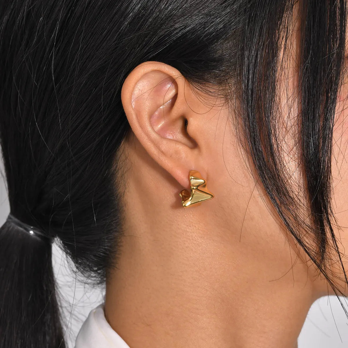 1 Pair Ig Style C Shape Plating Pleated Stainless Steel 18k Gold Plated Ear Studs