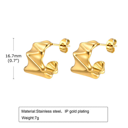 1 Pair Ig Style C Shape Plating Pleated Stainless Steel 18k Gold Plated Ear Studs