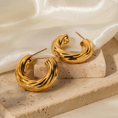 1 Pair Ig Style C Shape Plating Stainless Steel 18k Gold Plated Ear Studs