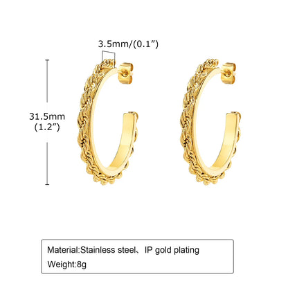 1 Pair Ig Style C Shape Plating Stainless Steel 18k Gold Plated Ear Studs