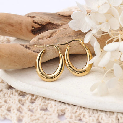 1 Pair Ig Style C Shape Plating Stainless Steel Hoop Earrings