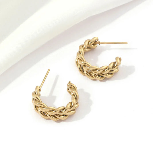 1 Pair IG Style C Shape Polishing Plating 201 Stainless Steel 18K Gold Plated Ear Studs