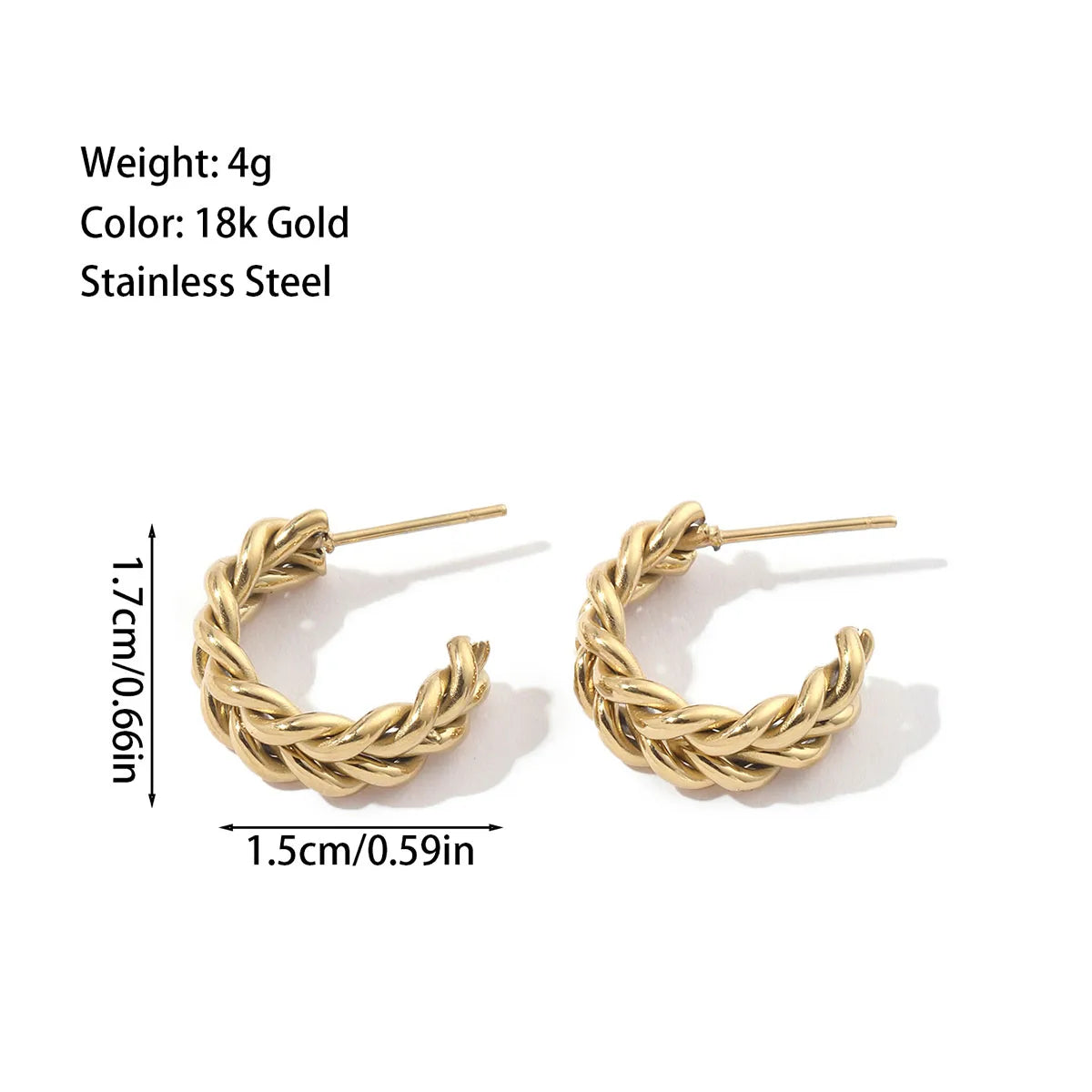 1 Pair IG Style C Shape Polishing Plating 201 Stainless Steel 18K Gold Plated Ear Studs