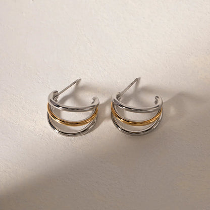 1 Pair IG Style C Shape Semicircle 304 Stainless Steel 18K Gold Plated Ear Studs