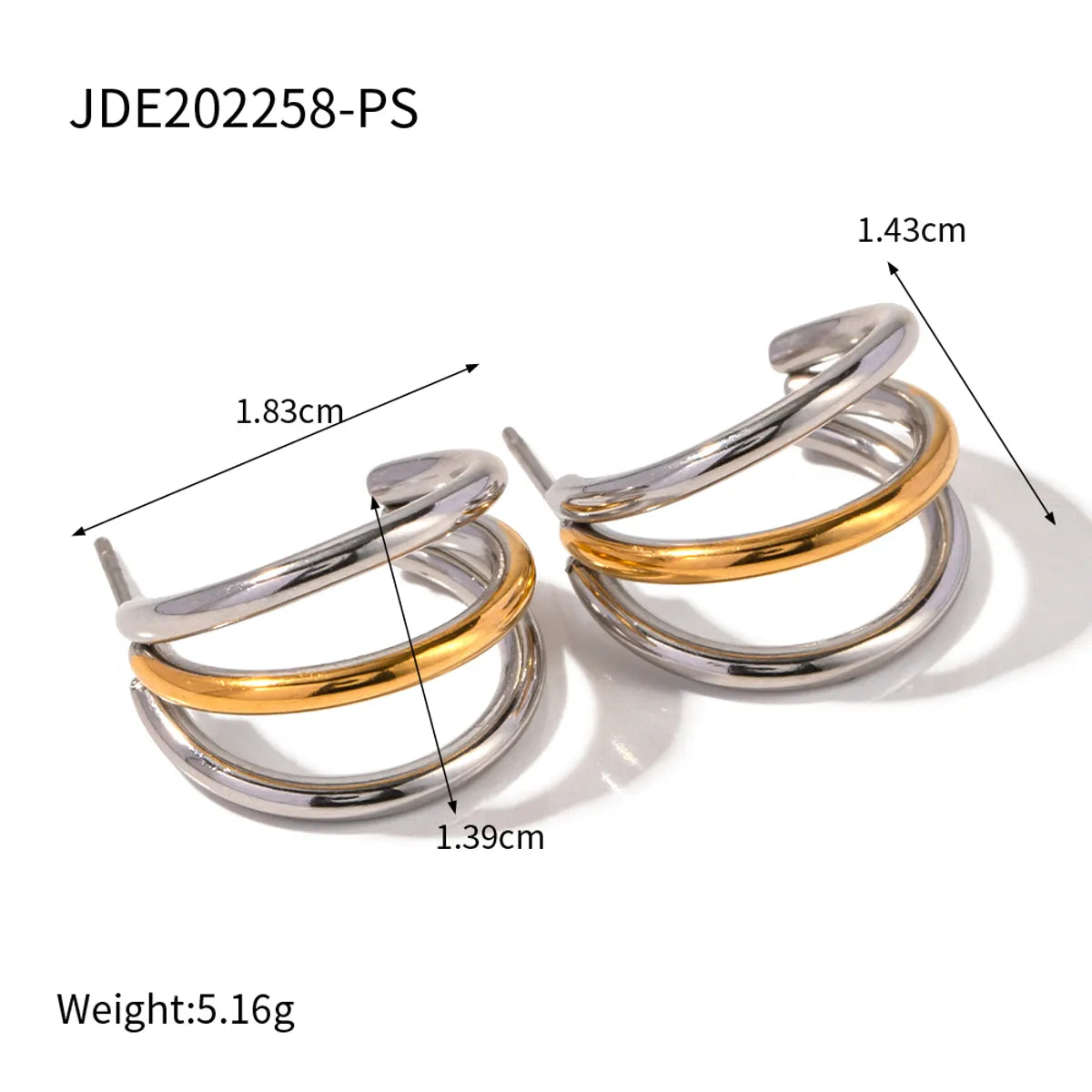 1 Pair IG Style C Shape Semicircle 304 Stainless Steel 18K Gold Plated Ear Studs