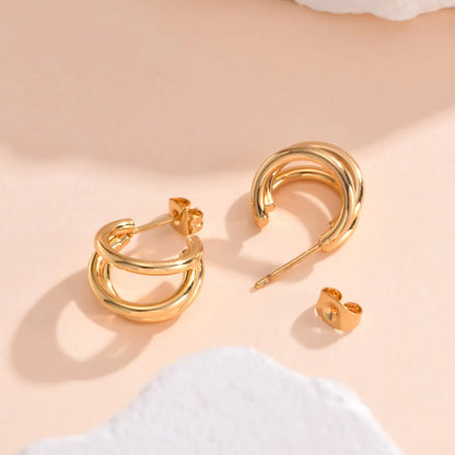 1 Pair IG Style C Shape Solid Color 201 Stainless Steel 18K Gold Plated Ear Studs