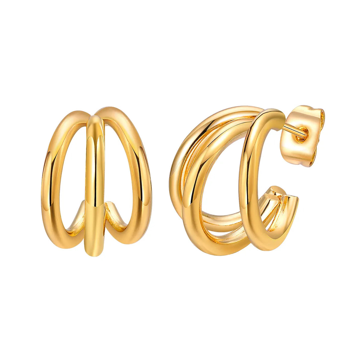 1 Pair IG Style C Shape Solid Color 201 Stainless Steel 18K Gold Plated Ear Studs