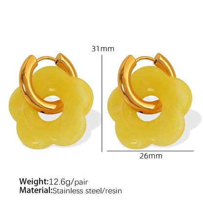 1 Pair IG Style Cartoon Style Cute Flower Epoxy Plating 304 Stainless Steel Resin 18K Gold Plated Drop Earrings