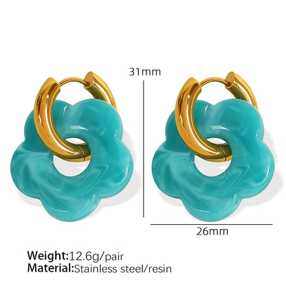 1 Pair IG Style Cartoon Style Cute Flower Epoxy Plating 304 Stainless Steel Resin 18K Gold Plated Drop Earrings