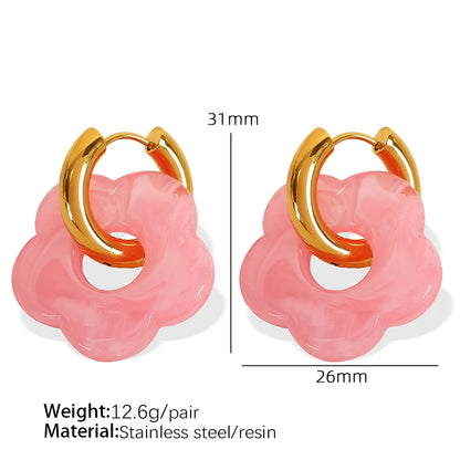 1 Pair IG Style Cartoon Style Cute Flower Epoxy Plating 304 Stainless Steel Resin 18K Gold Plated Drop Earrings