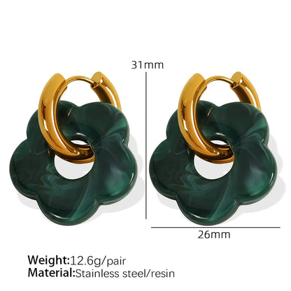 1 Pair IG Style Cartoon Style Cute Flower Epoxy Plating 304 Stainless Steel Resin 18K Gold Plated Drop Earrings