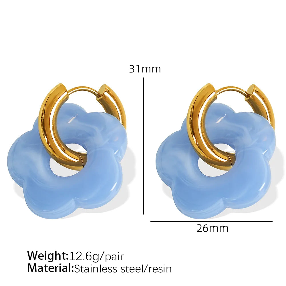 1 Pair IG Style Cartoon Style Cute Flower Epoxy Plating 304 Stainless Steel Resin 18K Gold Plated Drop Earrings