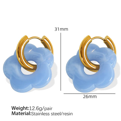 1 Pair IG Style Cartoon Style Cute Flower Epoxy Plating 304 Stainless Steel Resin 18K Gold Plated Drop Earrings