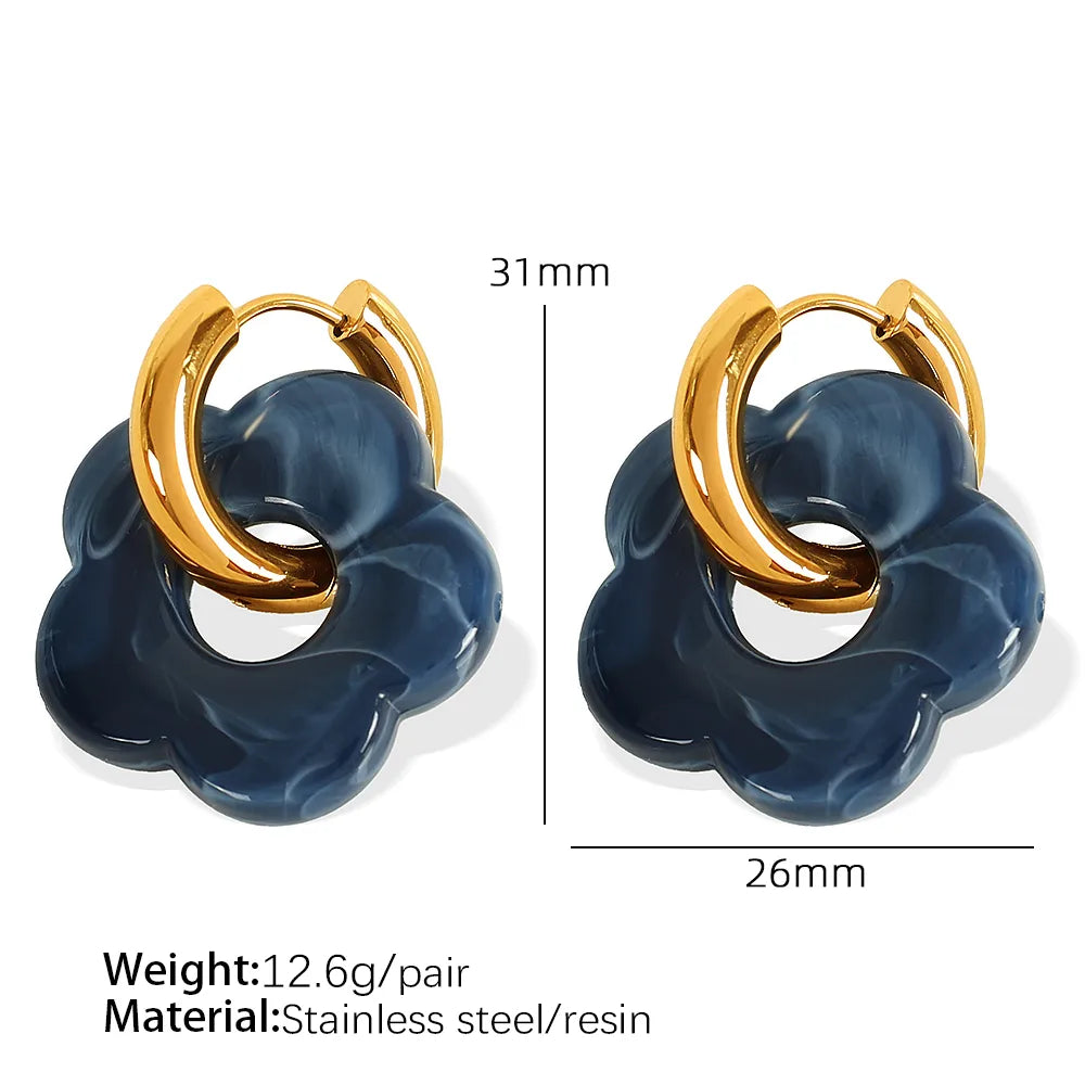 1 Pair IG Style Cartoon Style Cute Flower Epoxy Plating 304 Stainless Steel Resin 18K Gold Plated Drop Earrings