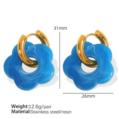 1 Pair IG Style Cartoon Style Cute Flower Epoxy Plating 304 Stainless Steel Resin 18K Gold Plated Drop Earrings