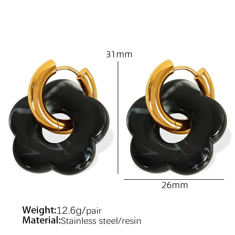 1 Pair IG Style Cartoon Style Cute Flower Epoxy Plating 304 Stainless Steel Resin 18K Gold Plated Drop Earrings