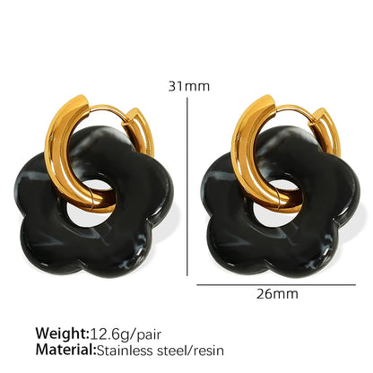 1 Pair IG Style Cartoon Style Cute Flower Epoxy Plating 304 Stainless Steel Resin 18K Gold Plated Drop Earrings