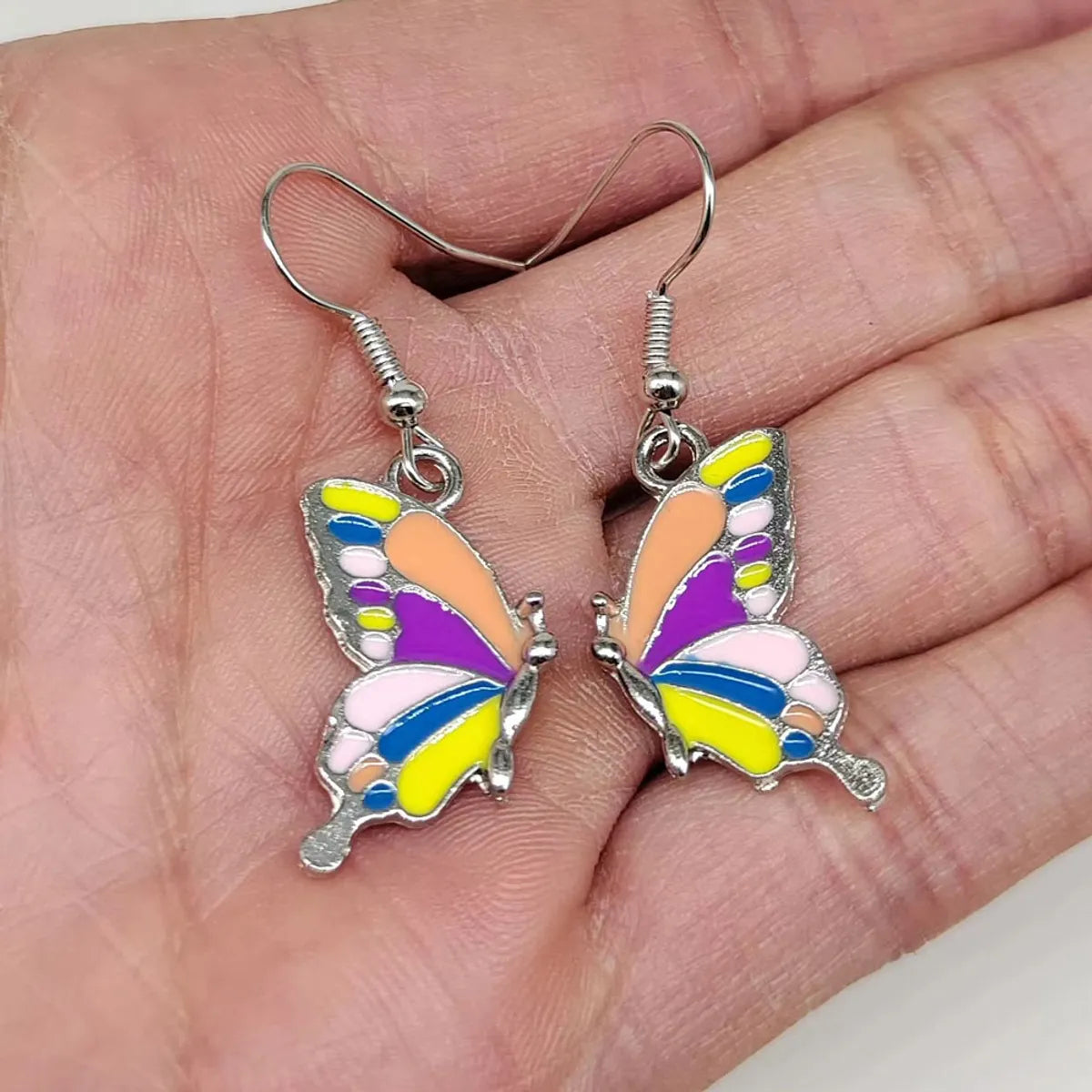 1 Pair IG Style Casual Artistic Butterfly Enamel Alloy Silver Plated Drop Earrings