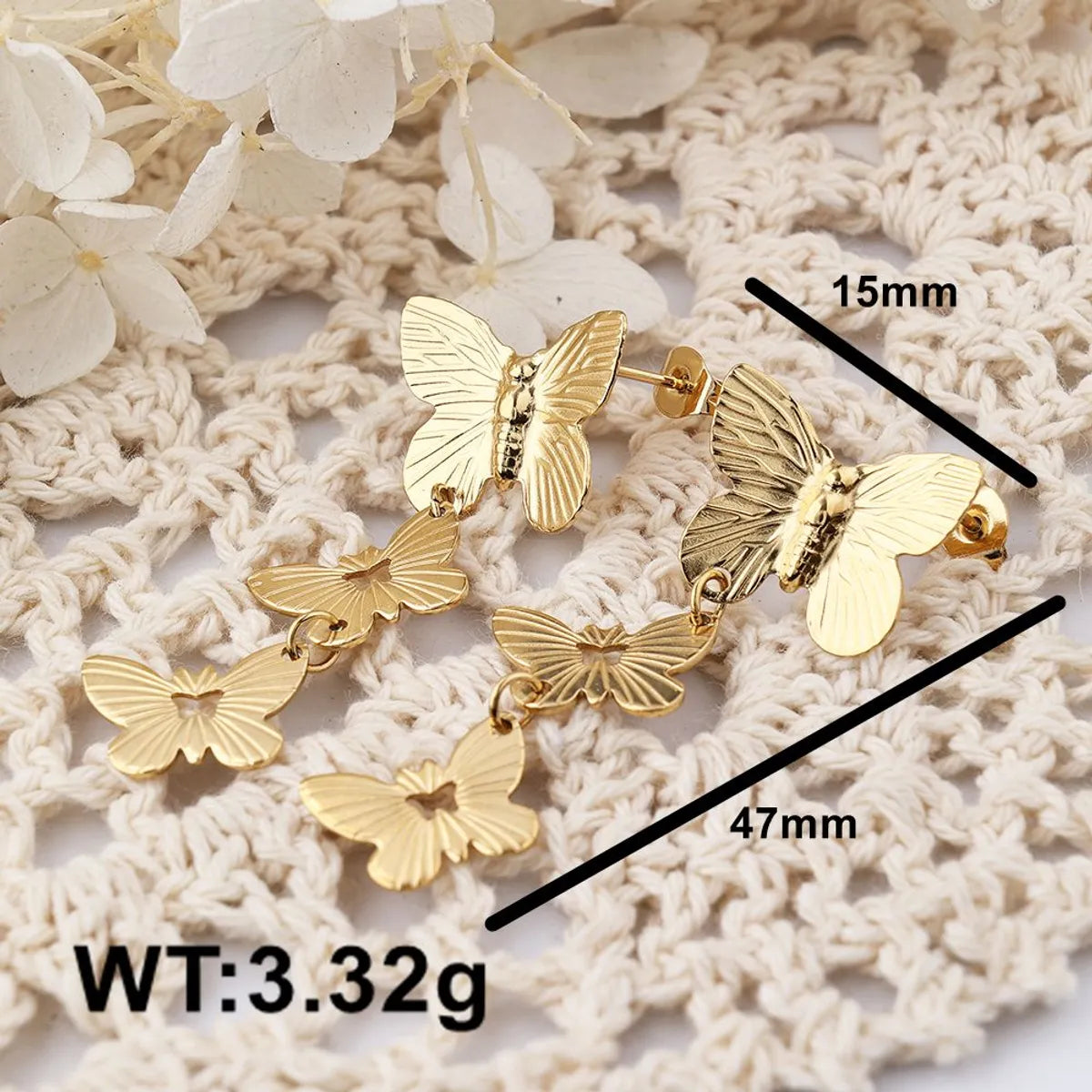 1 Pair IG Style Casual Butterfly 304 Stainless Steel 18K Gold Plated Hoop Earrings Drop Earrings