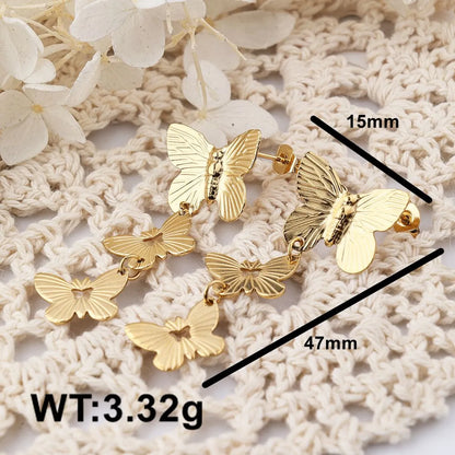 1 Pair IG Style Casual Butterfly 304 Stainless Steel 18K Gold Plated Hoop Earrings Drop Earrings