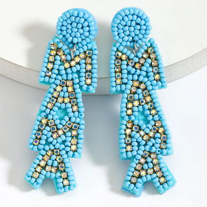 1 Pair IG Style Casual Doll Letter Heart Shape Beaded Inlay Seed Bead Rhinestones Drop Earrings