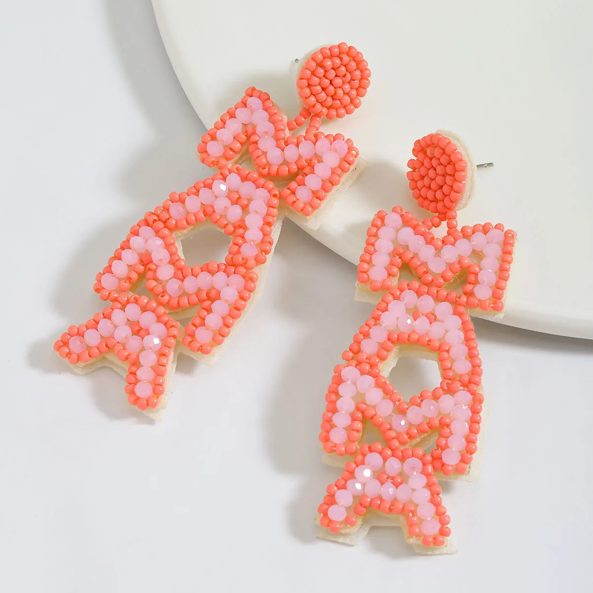 1 Pair IG Style Casual Doll Letter Heart Shape Beaded Inlay Seed Bead Rhinestones Drop Earrings