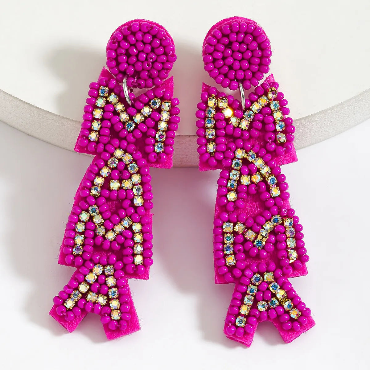 1 Pair IG Style Casual Doll Letter Heart Shape Beaded Inlay Seed Bead Rhinestones Drop Earrings