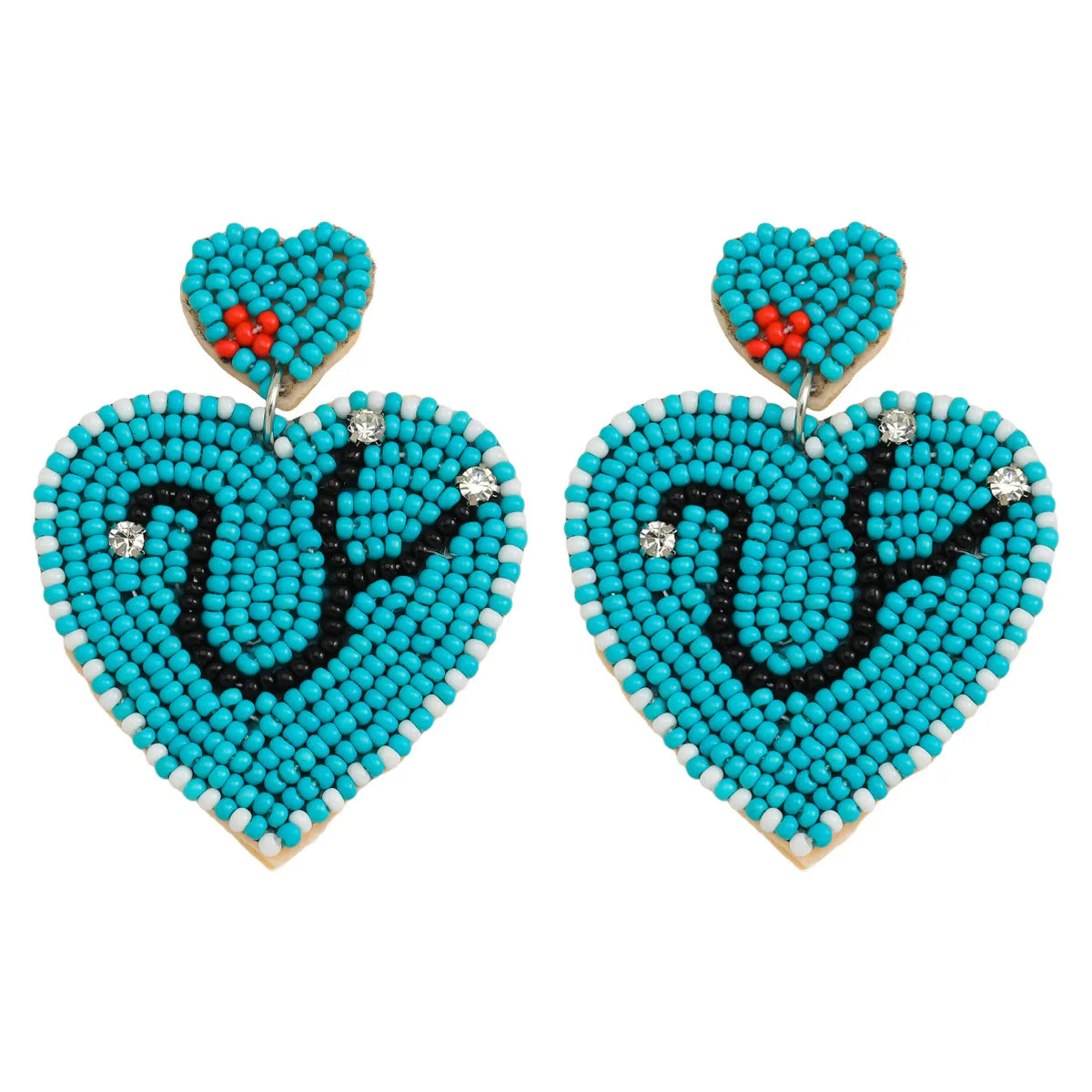 1 Pair IG Style Casual Doll Letter Heart Shape Beaded Inlay Seed Bead Rhinestones Drop Earrings