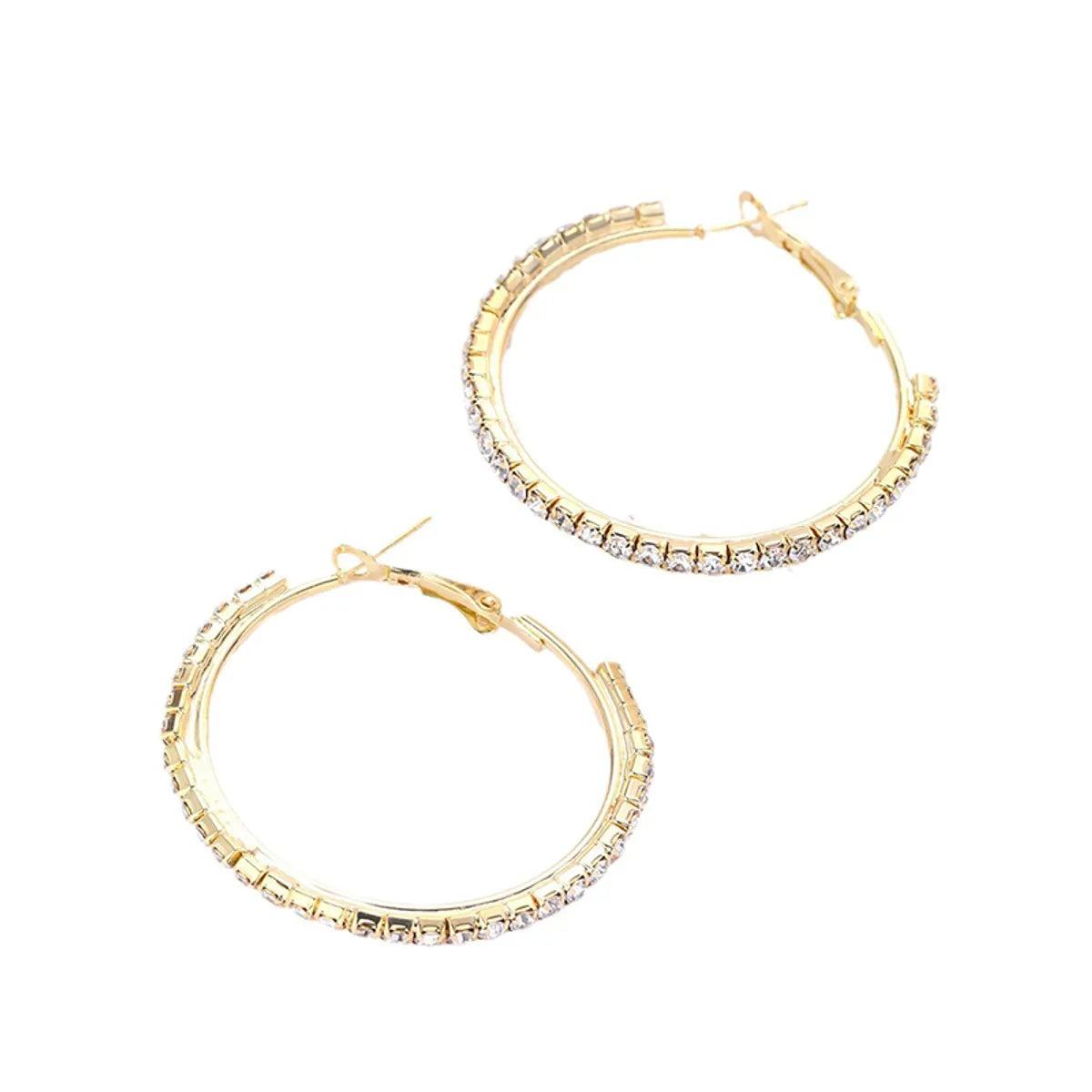 1 Pair IG Style Casual Elegant Circle Inlay Alloy Artificial Crystal Hoop Earrings