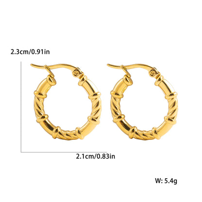 1 Pair Ig Style Casual Elegant Leaf Stamping Plating Three-dimensional Stainless Steel 18k Gold Plated Hoop Earrings