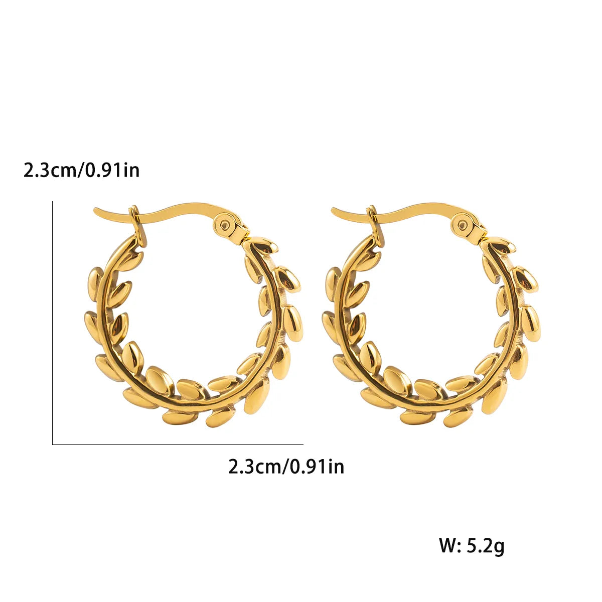 1 Pair Ig Style Casual Elegant Leaf Stamping Plating Three-dimensional Stainless Steel 18k Gold Plated Hoop Earrings