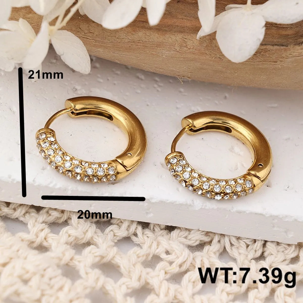 1 Pair IG Style Casual Geometric Stainless Steel Rhinestones 18K Gold Plated Hoop Earrings