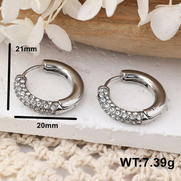 1 Pair IG Style Casual Geometric Stainless Steel Rhinestones 18K Gold Plated Hoop Earrings