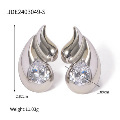 1 Pair IG Style Casual Geometric Water Droplets Inlay 304 Stainless Steel Zircon Ear Studs