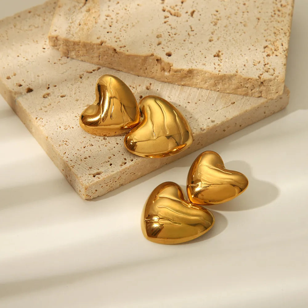 1 Pair IG Style Casual Heart Shape Rectangle Polishing 304 Stainless Steel 18K Gold Plated Drop Earrings