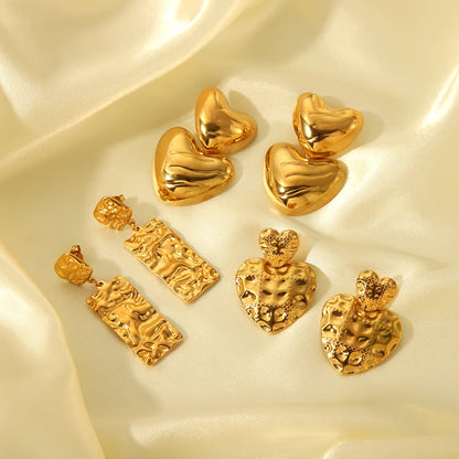 1 Pair IG Style Casual Heart Shape Rectangle Polishing 304 Stainless Steel 18K Gold Plated Drop Earrings