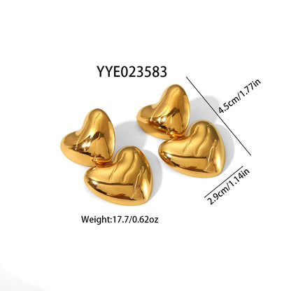 1 Pair IG Style Casual Heart Shape Rectangle Polishing 304 Stainless Steel 18K Gold Plated Drop Earrings