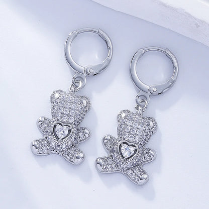 1 Pair Ig Style Casual Korean Style Cross Bear Heart Shape Plating Inlay Copper Zircon Drop Earrings