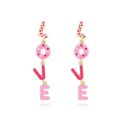 1 Pair IG Style Casual Love Enamel Inlay Zinc Alloy Rhinestones Drop Earrings